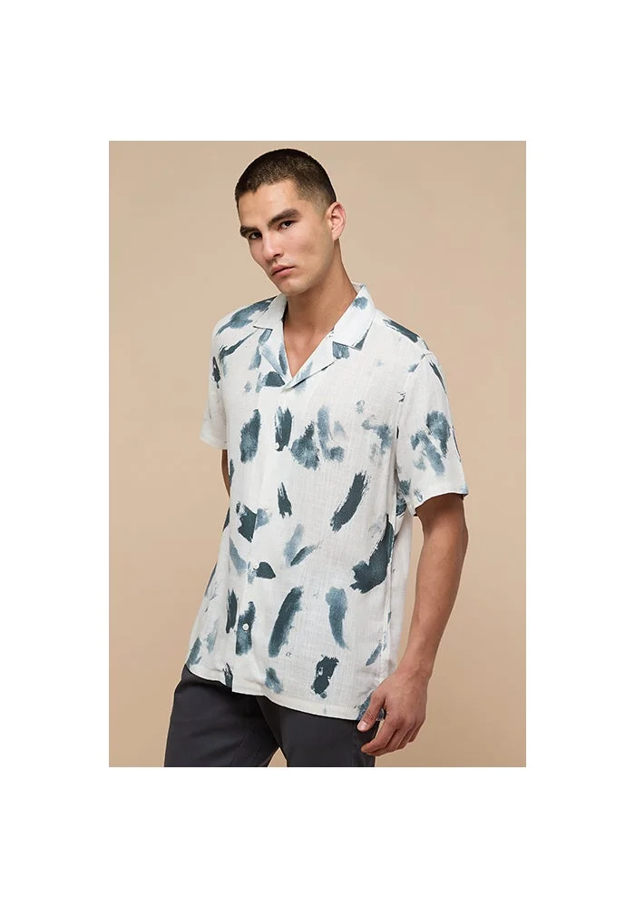 R&b Printed Shirt with Revere Collar and Short Sleeves