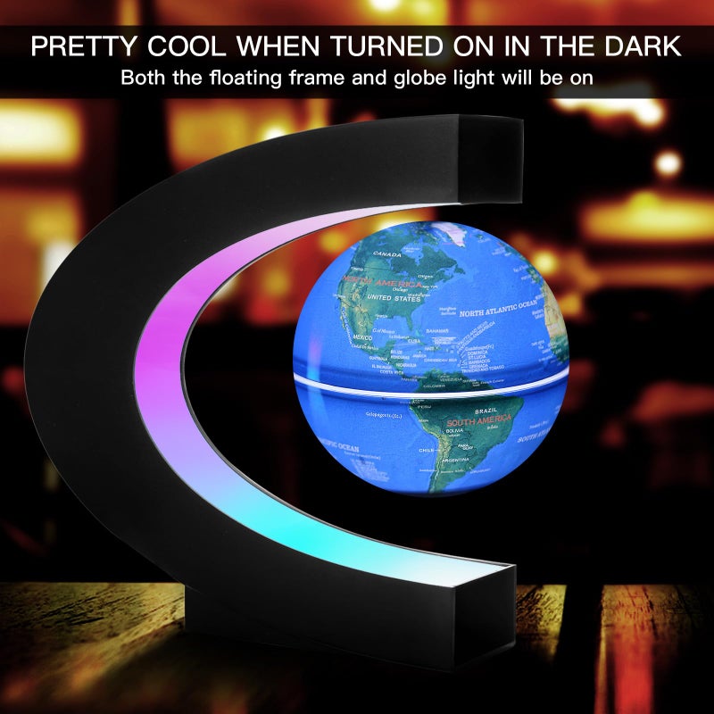 Gresus Upgraded Magnetic Levitation Floating Globe with C Shape Base, Floating World Map Globe with LED Lights, Great Fathers Students Business Boyfriend Birthday Gift for Home Desk Decoration (Globe will light up) - Image 3