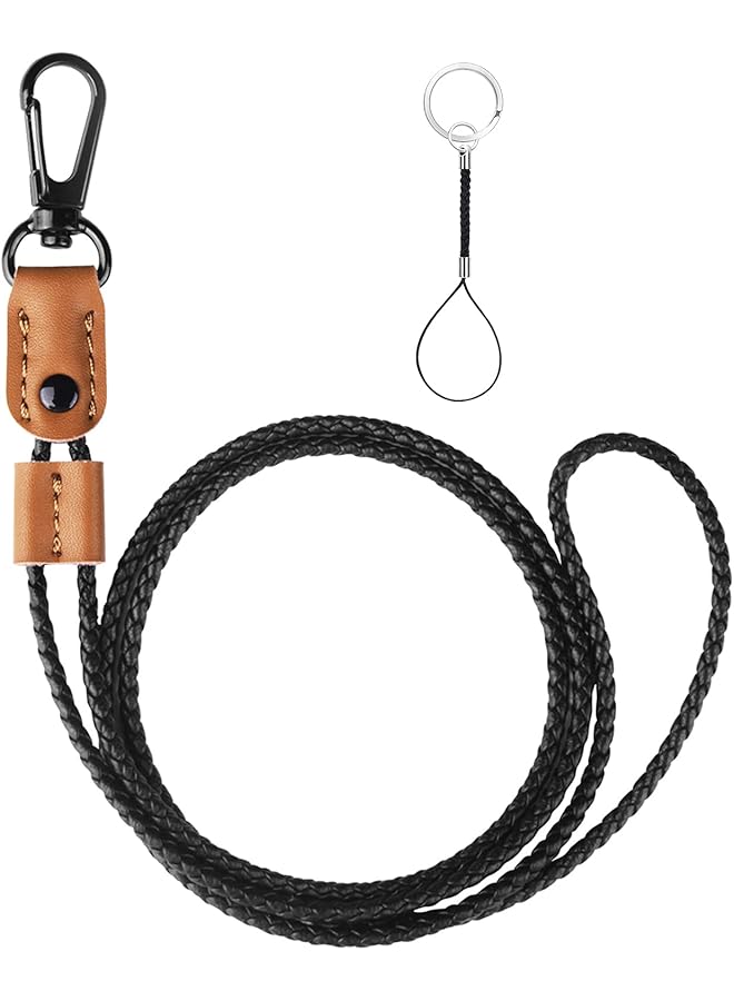إيروريكس حبل مضفر من الجلد لحمل شارة الهوية والمفاتيح بطول قابل للتعديل وحزام سلسلة مفاتيح طويل للرقبة للرجال والنساء والموظفين باللون البني - Image 1