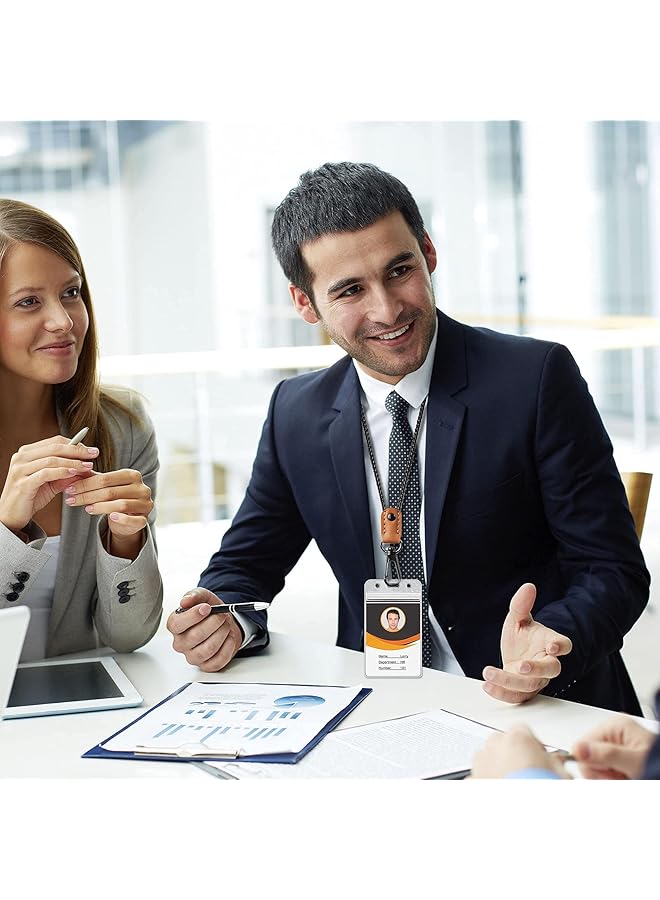 إيروريكس حبل مضفر من الجلد لحمل شارة الهوية والمفاتيح بطول قابل للتعديل وحزام سلسلة مفاتيح طويل للرقبة للرجال والنساء والموظفين باللون البني - Image 5