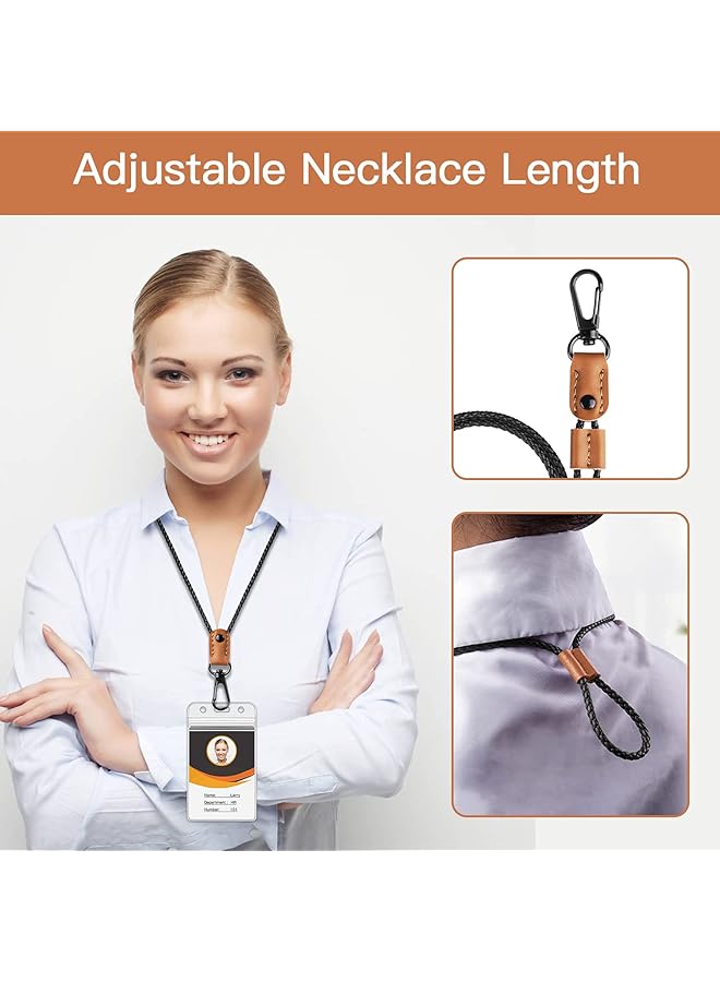 إيروريكس حبل مضفر من الجلد لحمل شارة الهوية والمفاتيح بطول قابل للتعديل وحزام سلسلة مفاتيح طويل للرقبة للرجال والنساء والموظفين باللون البني - Image 3