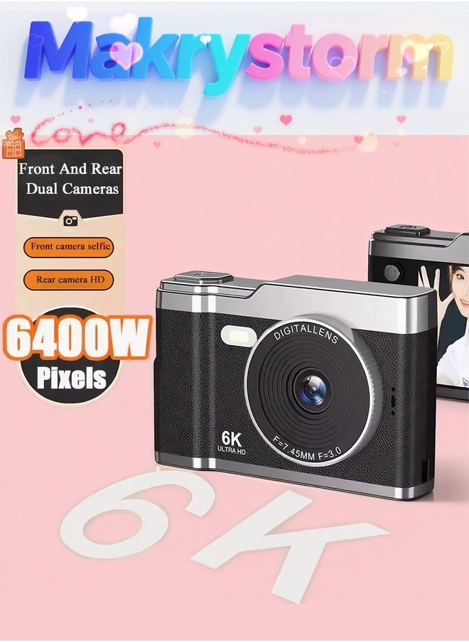 Makrystorm 6K Digital Camera  64MP CCD Portable Digital Camera Campus Retro Portable Travel Campus Beginner Student,with 64GB card  - Image 1