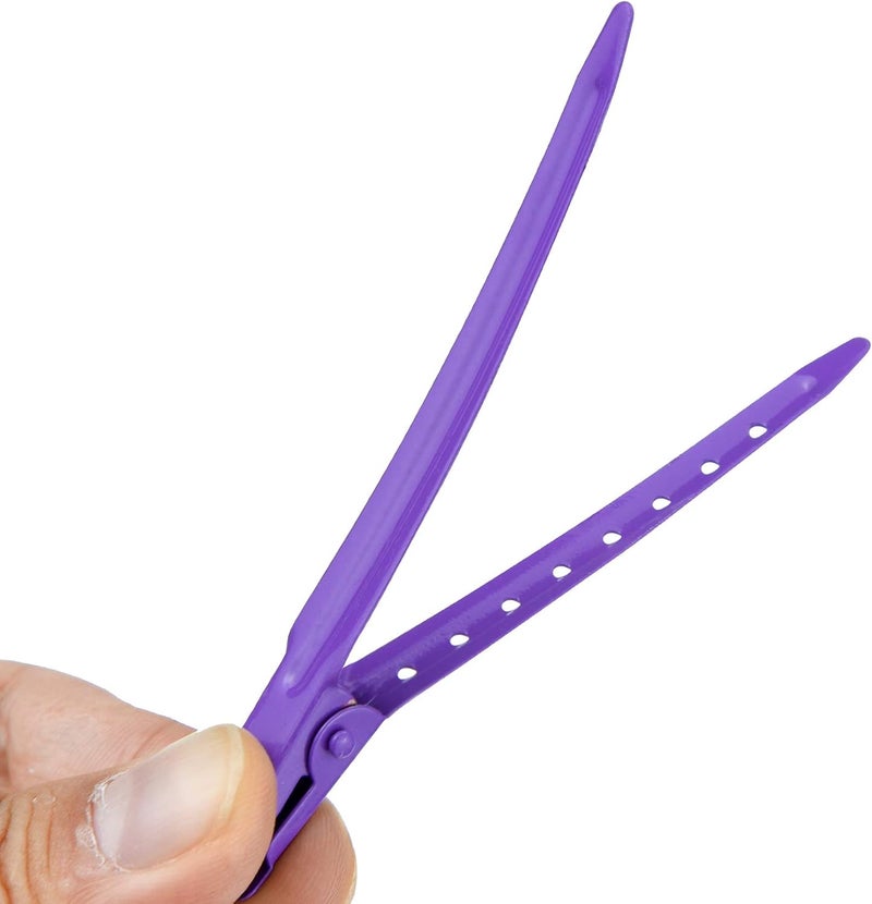 Bantoye 24 Packs Duck Bill Clips, 3.35 Inches Rustproof Metal Alligator Curl Clips with Holes for Hair Styling, Hair Coloring, Purple - Image 3