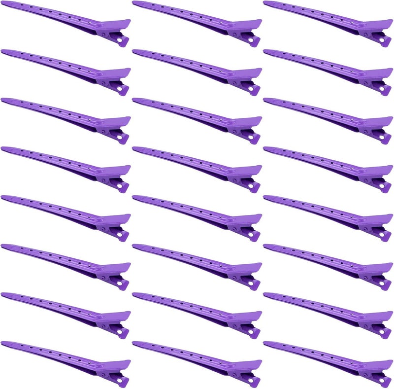 Bantoye 24 Packs Duck Bill Clips, 3.35 Inches Rustproof Metal Alligator Curl Clips with Holes for Hair Styling, Hair Coloring, Purple - Image 1