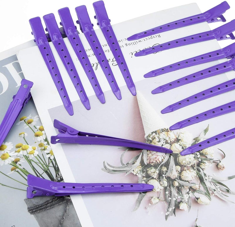 Bantoye 24 Packs Duck Bill Clips, 3.35 Inches Rustproof Metal Alligator Curl Clips with Holes for Hair Styling, Hair Coloring, Purple - Image 5