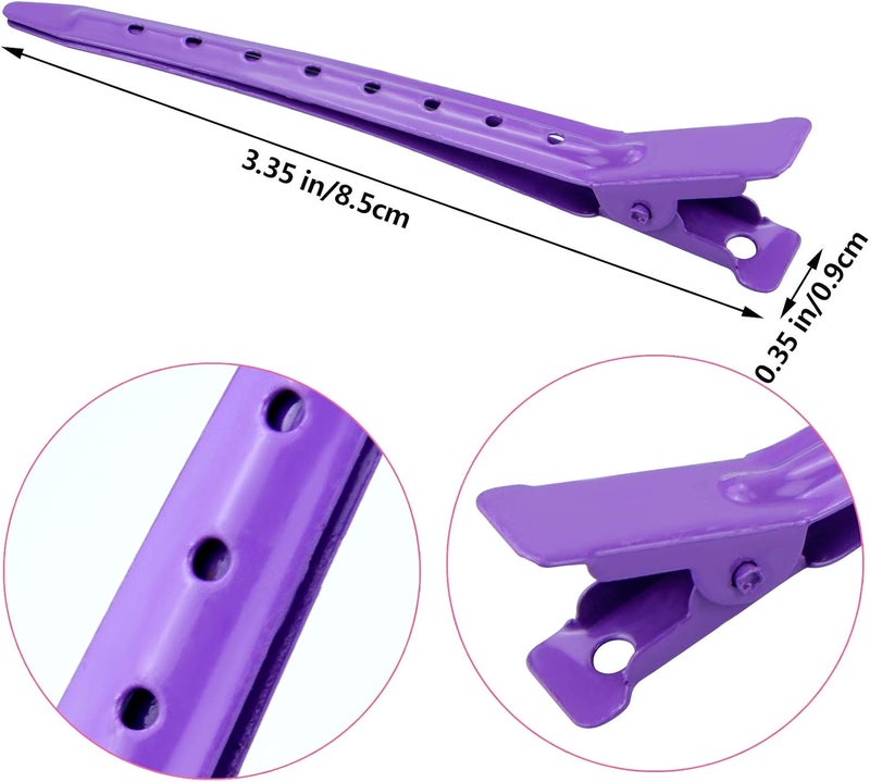 Bantoye 24 Packs Duck Bill Clips, 3.35 Inches Rustproof Metal Alligator Curl Clips with Holes for Hair Styling, Hair Coloring, Purple - Image 2