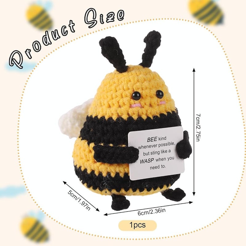Excefore Mini Crochet Bee Doll, Funny Positive Bee, 2.76 Inch Wool Knitted Pocket Hug Potato with Inspirational Affirmation Support Card, Emotional Novelty Gift for Kids Birthday Party Decoration - Image 5