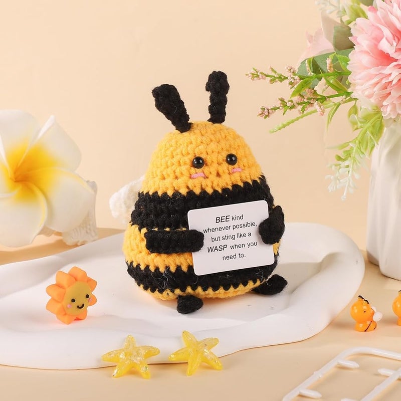 Excefore Mini Crochet Bee Doll, Funny Positive Bee, 2.76 Inch Wool Knitted Pocket Hug Potato with Inspirational Affirmation Support Card, Emotional Novelty Gift for Kids Birthday Party Decoration - Image 2