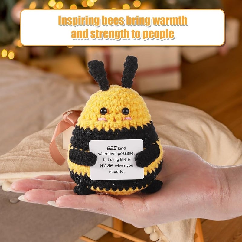 Excefore Mini Crochet Bee Doll, Funny Positive Bee, 2.76 Inch Wool Knitted Pocket Hug Potato with Inspirational Affirmation Support Card, Emotional Novelty Gift for Kids Birthday Party Decoration - Image 4