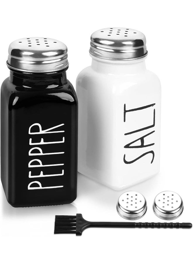 PECULA 2 Pack Salt And Pepper Shakers Set, Glass Shaker With Stainless Steel Lid, Modern And Cute Farmhouse (Black And White)  - Image 1
