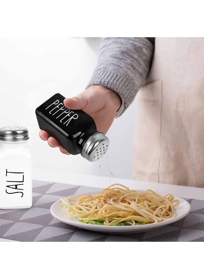 PECULA 2 Pack Salt And Pepper Shakers Set, Glass Shaker With Stainless Steel Lid, Modern And Cute Farmhouse (Black And White)  - Image 4