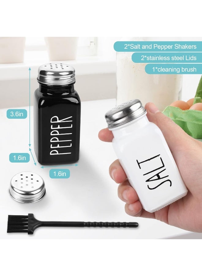 PECULA 2 Pack Salt And Pepper Shakers Set, Glass Shaker With Stainless Steel Lid, Modern And Cute Farmhouse (Black And White)  - Image 5