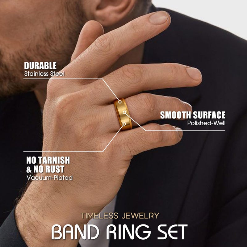 Jstyle Stainless Steel Rings for Men Women 8MM Wedding Band Rings Matte Surface - Beveled Polished Edge Mens Ring Size 9 18K Gold Plated Ring for Men - Image 4