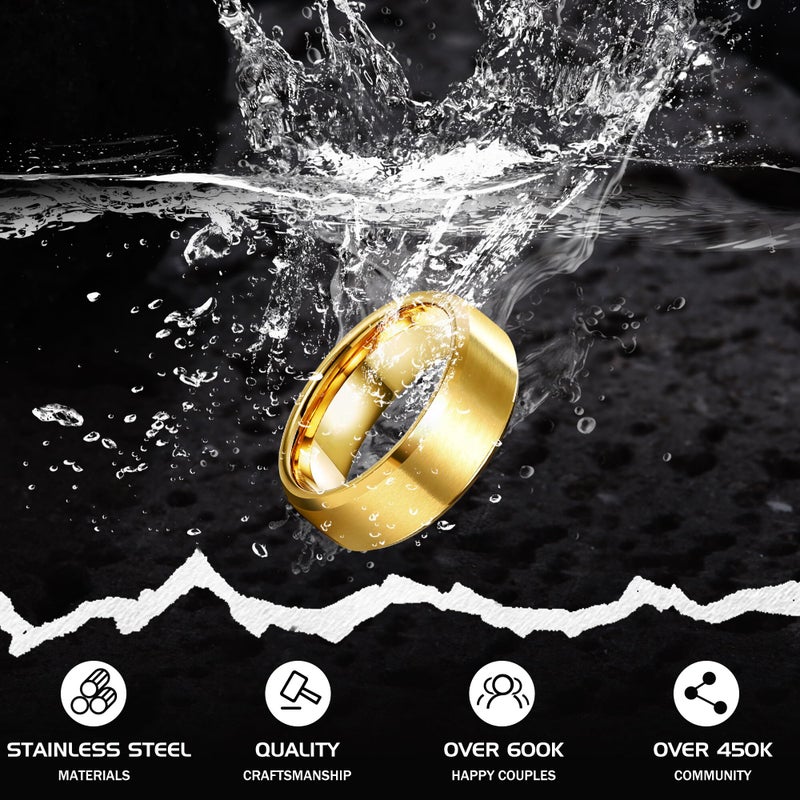 Jstyle Stainless Steel Rings for Men Women 8MM Wedding Band Rings Matte Surface - Beveled Polished Edge Mens Ring Size 9 18K Gold Plated Ring for Men - Image 3