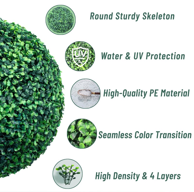 Decwin 15 Inch 2 Packs Artificial Boxwood Balls Topiary Balls, 4 Layers of UV-Resistant Greenery Balls Indoor Outdoor Garden, Backyard, Patio, Front Door â€“ Assembly Required - Image 3