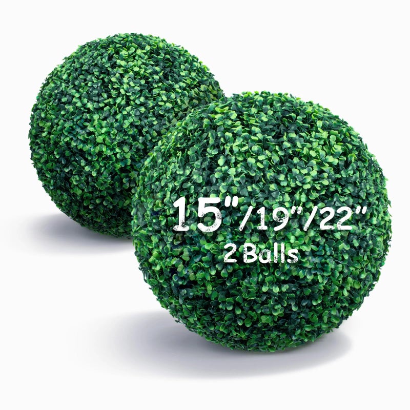 Decwin 15 Inch 2 Packs Artificial Boxwood Balls Topiary Balls, 4 Layers of UV-Resistant Greenery Balls Indoor Outdoor Garden, Backyard, Patio, Front Door â€“ Assembly Required - Image 1