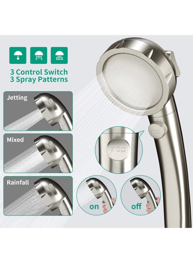 HEROBAI High Pressure Shower Head with Handheld, On Off Shower for RV, Water Saving Shower Head with Stop Button and 3 Modes, Detachable RV Shower Head with Hose and Bracket (Brushed Nickel) - Image 3
