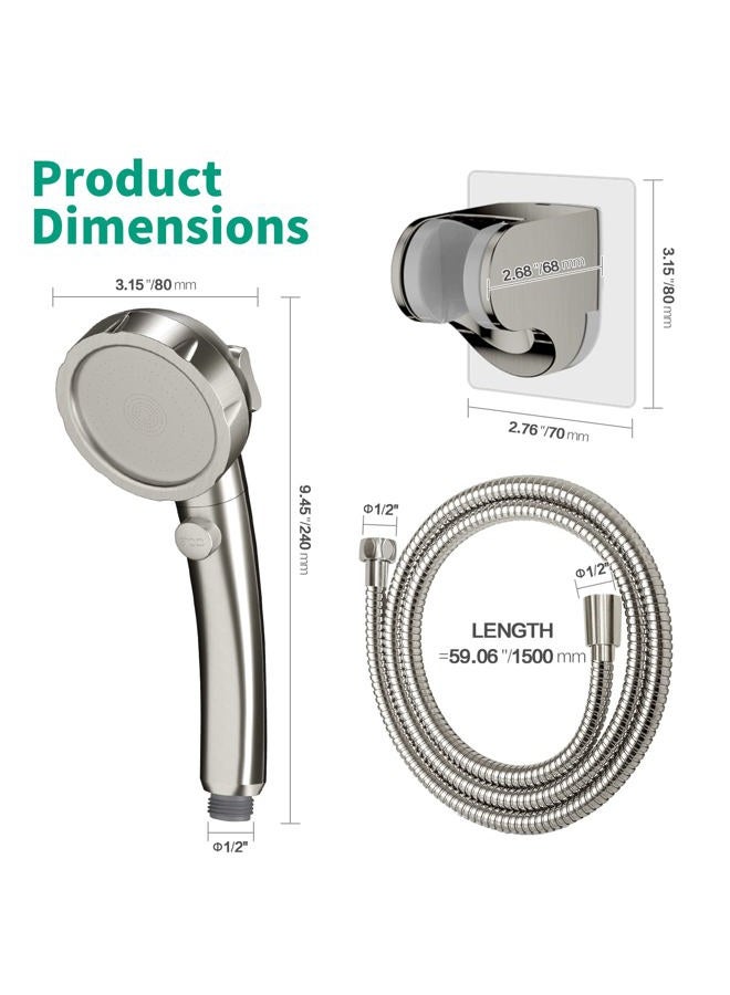 HEROBAI High Pressure Shower Head with Handheld, On Off Shower for RV, Water Saving Shower Head with Stop Button and 3 Modes, Detachable RV Shower Head with Hose and Bracket (Brushed Nickel) - Image 5