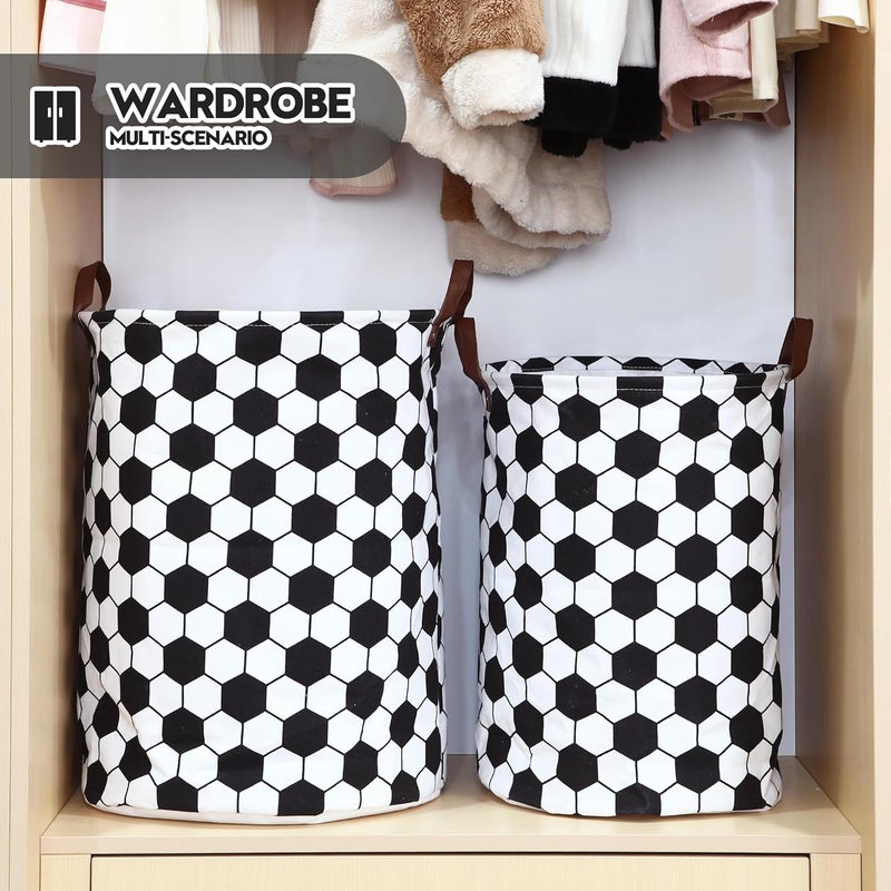 Football Pattern Laundry Hamper Canvas Fabric Laundry Basket Collapsible Storage Bin with PU Leather Handles and Drawstring Closure, 17.7 by 13.8 inches, Waterproof Inner, Black - Image 5