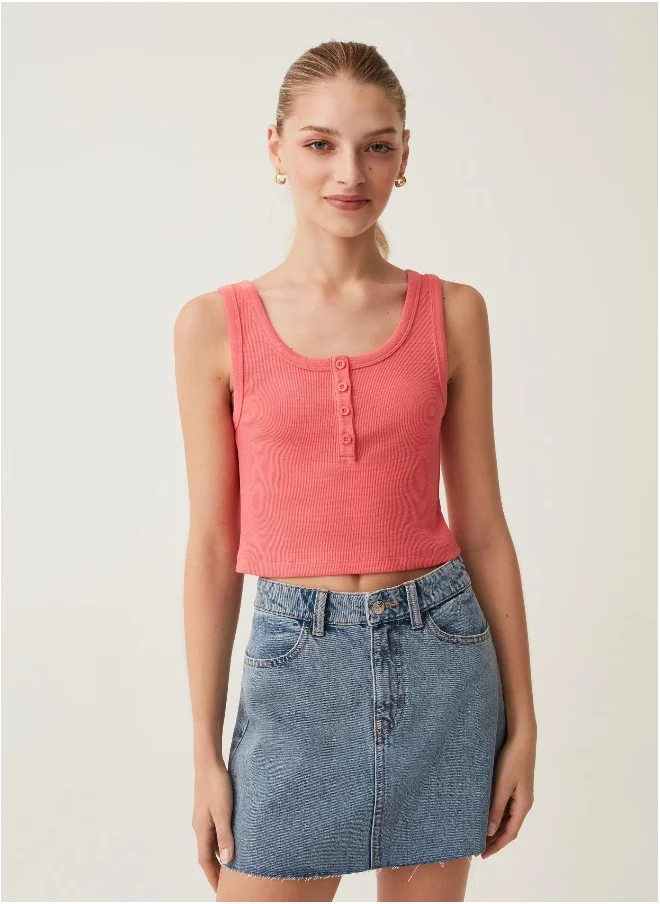 Ovs Ovs Ribbed Crop Top With Granddad Neckline