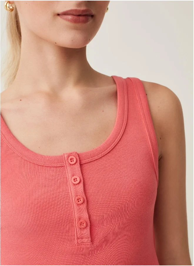 او في اس Ovs Ribbed Crop Top With Granddad Neckline