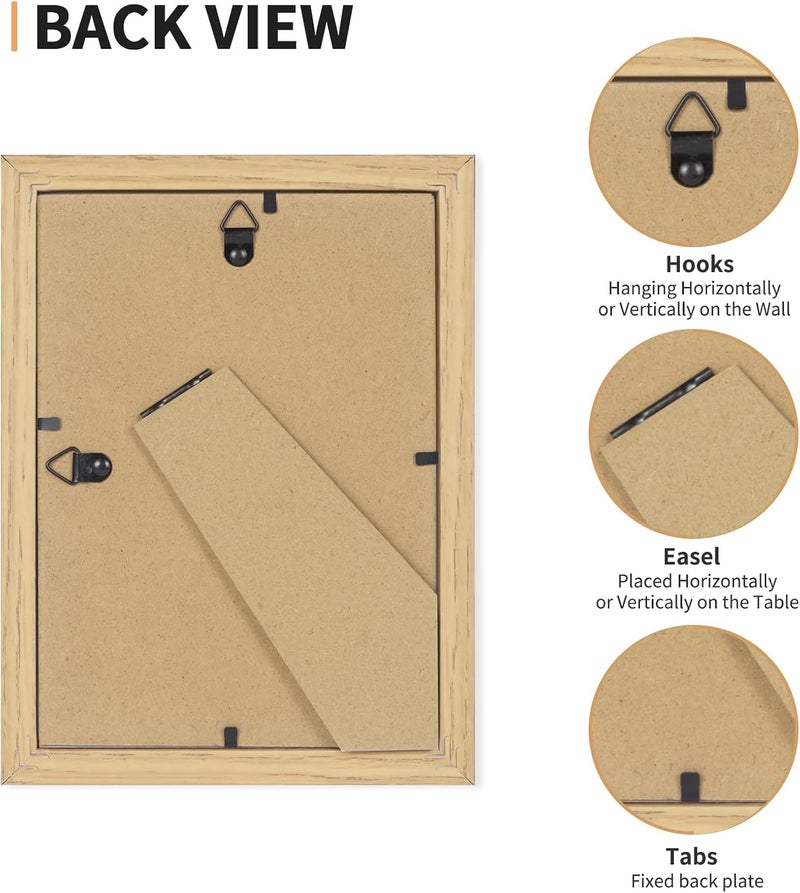 ATOBART مجموعة أطارات صور من ATOBART بأبعاد 5x7، تتكون من 4 أطارات، بأبعاد 4x6 مع وسادة أو 5x7 بدون وسادة، مناسبة للتعليق على الحائط أو على سطح الطاولة، مزودة بزجاج شفاف عالي الوضوح، بنقوش خشبية طبيعية. - Image 3