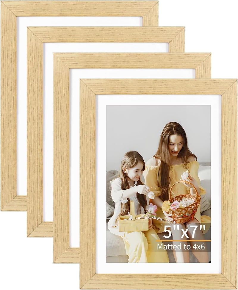 ATOBART مجموعة أطارات صور من ATOBART بأبعاد 5x7، تتكون من 4 أطارات، بأبعاد 4x6 مع وسادة أو 5x7 بدون وسادة، مناسبة للتعليق على الحائط أو على سطح الطاولة، مزودة بزجاج شفاف عالي الوضوح، بنقوش خشبية طبيعية. - Image 1
