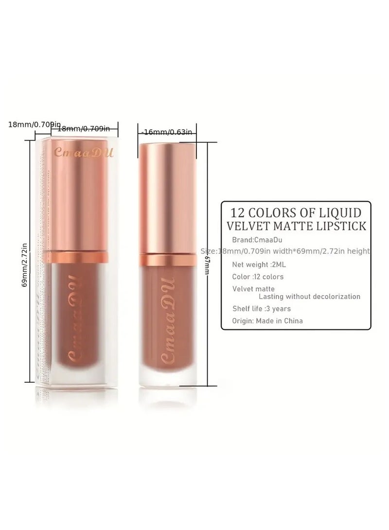 CmaaDu 2 PCS  Waterproof Matte Lip Glaze and Velvet Lipstick - Long-Lasting, Smooth, and Glossy Finish Valentine's Day Gifts - Image 4