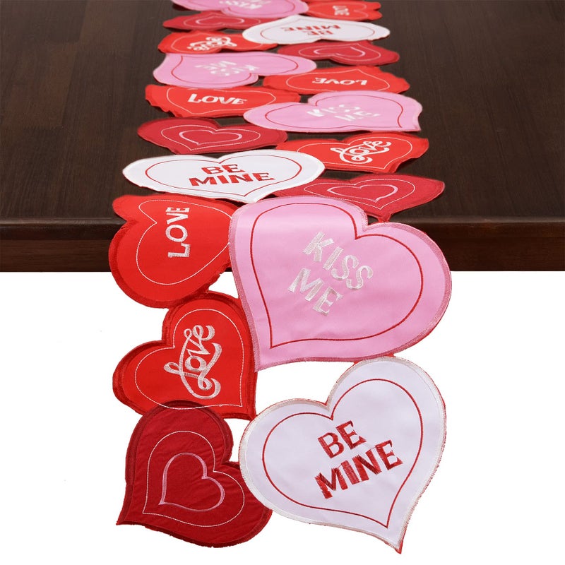 Grelucgo Embroidered Love Heart Table Runner for February 14th (13 x 35 inch) - Image 1
