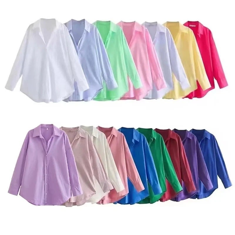 Foreign Trade Wholesale 2023 Spring & Fall New Style Women's European and American Style Street Fashion Urban Casual Multi-Color Long-Sleeved Poplin Shirt - Image 2
