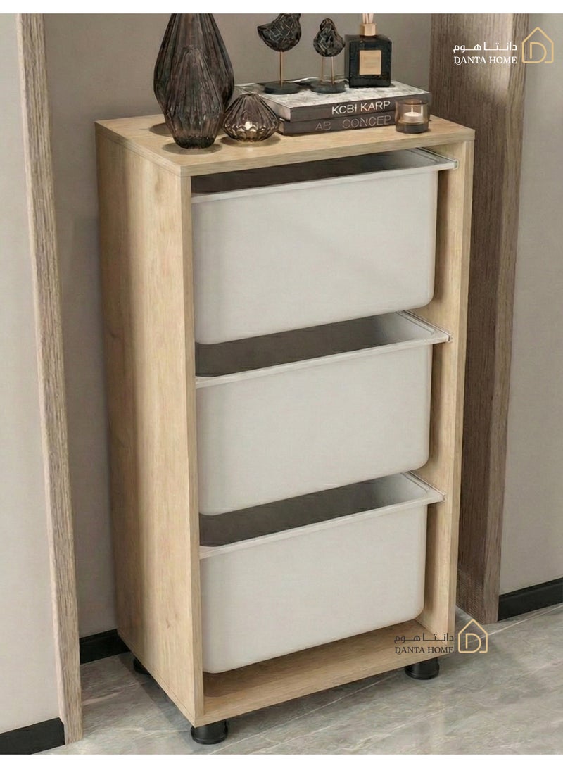 DANTA HOME Wooden Organizer And Storage Cabinet With 3 Plastic Drawers, Multi-purpose - Beige (45x30x89 cm) - Image 2