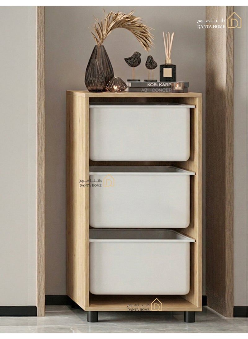 DANTA HOME Wooden Organizer And Storage Cabinet With 3 Plastic Drawers, Multi-purpose - Beige (45x30x89 cm) - Image 3