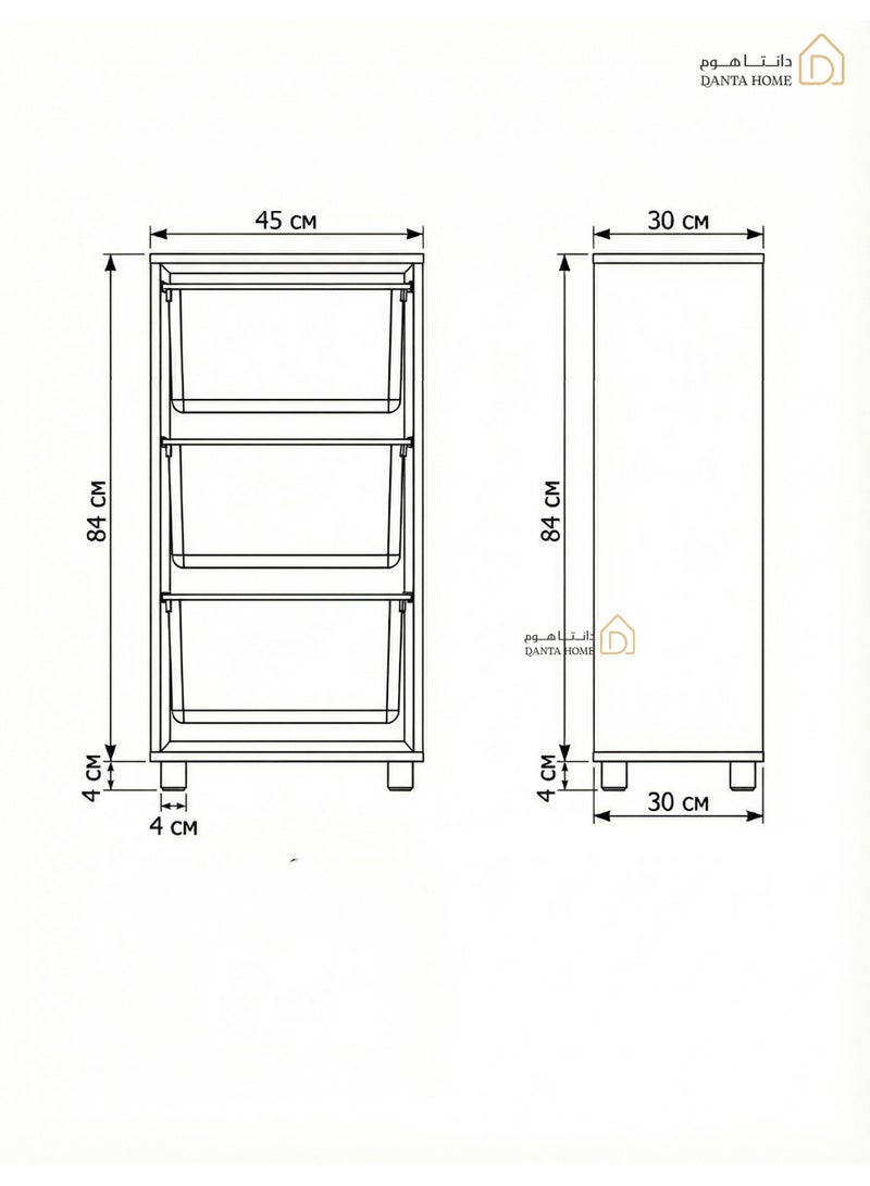 DANTA HOME Wooden Organizer And Storage Cabinet With 3 Plastic Drawers, Multi-purpose - Beige (45x30x89 cm) - Image 4
