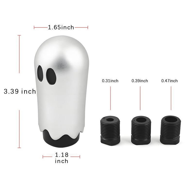 Sakali Ghost Shift Knob SpookyInspired Manual Gear Shifter Universal Fit with 3 Adapters Cool Car Interior Accessory for Most Manual Vehicles Silver - Image 3