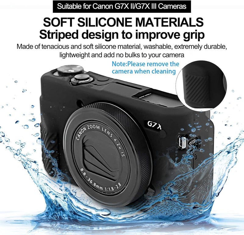 إيزي هود حقيبة G7X2، حقيبة كاميرا لـ Canon G7 X Mark II، غطاء حماية من السيليكون الناعم مع غطاء عدسة قابل للإزالة لكاميرا Powershot G7X Mark II DSLR - أسود بدون غطاء - Image 2