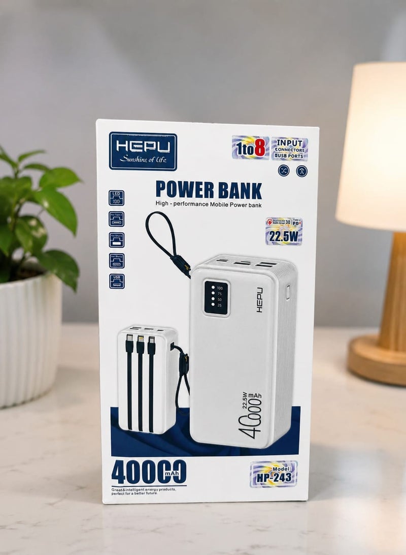 HEPU 40000mAh Fast Charging Power Bank 22.5W  Built-in Cables -LED Display-Model HP-243 - Image 2