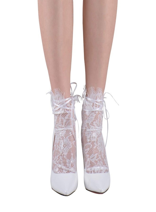 StarDY Women's See Through Mesh Loose Socks Glitter Stars Transparent Sheer Slouch Socks Teen Girls Ankle Hosiery (Floral Lace-White) - Image 3