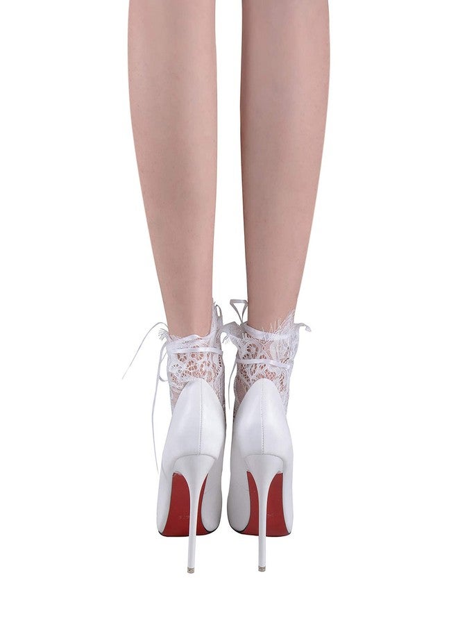 StarDY Women's See Through Mesh Loose Socks Glitter Stars Transparent Sheer Slouch Socks Teen Girls Ankle Hosiery (Floral Lace-White) - Image 5