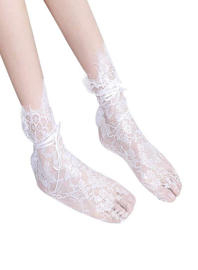 StarDY Women's See Through Mesh Loose Socks Glitter Stars Transparent Sheer Slouch Socks Teen Girls Ankle Hosiery (Floral Lace-White) - Image 1
