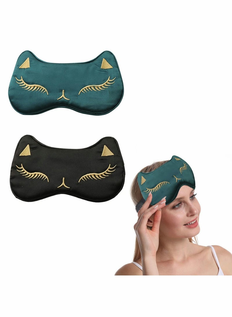 Luckam 2 Pieces Glossy Silk Sleep Mask Soft Adjustable Strap Sleeping Eye Blinder Animal Silk Eye Cover Cat Printed Sleep Eye Masks Suitable for Women Men Kid - Image 1