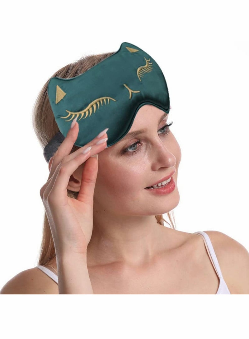 Luckam 2 Pieces Glossy Silk Sleep Mask Soft Adjustable Strap Sleeping Eye Blinder Animal Silk Eye Cover Cat Printed Sleep Eye Masks Suitable for Women Men Kid - Image 3