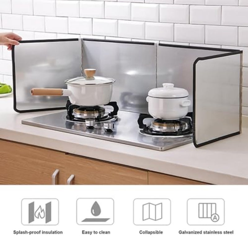 Grease Splatter Guard, Foldable Stainless Steel Oil Splatter Screens for Frying Pan, Nonstick Oil Splash Insulation Board Oil Splatter Guard Stove Heat Insulation Board for Cooking 4 Sided - Image 5