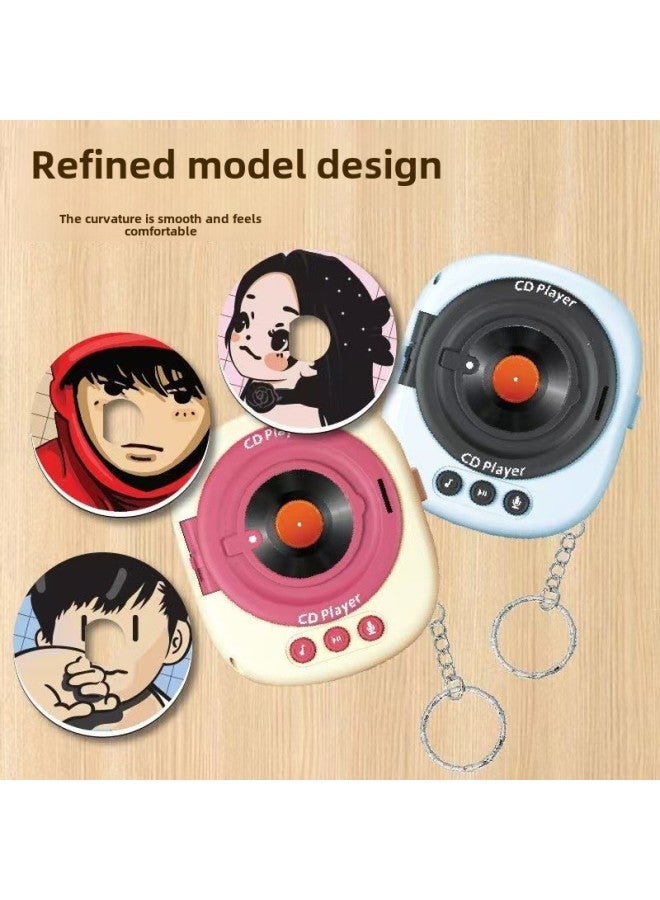 Internet Celebrant Retro CD Record Player Multi-function Recording Playback Mini Music Box Bag Pendant Keychain-Color:Three Discs -Specifications:Pink Record Cd-with Pendant  - Image 2