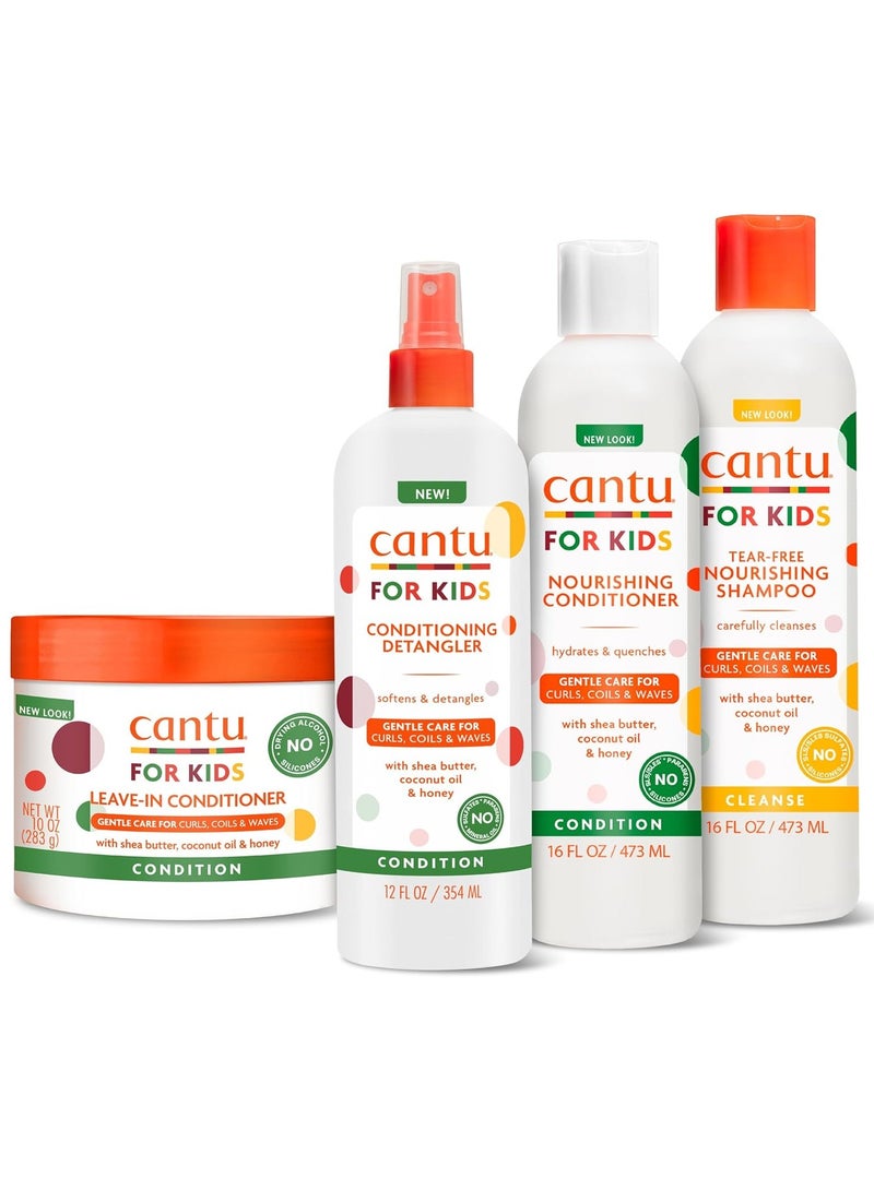 Cantu For Kids Complete Hair Care Set – 4 Pieces (Shampoo + Conditioner + Detangler + Leave-In Conditioner) - Image 1