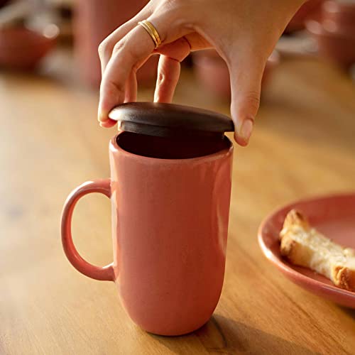Ellementry Rustic Reef Ceramic Mug with Wooden Lid, Ceramic Mug for Coffee, Tea & Milk | Dishwasher Safe Trendy Everyday Use Coffee Cup for Office & Home, Perfect for House Warming & Birthday Gift - Image 1