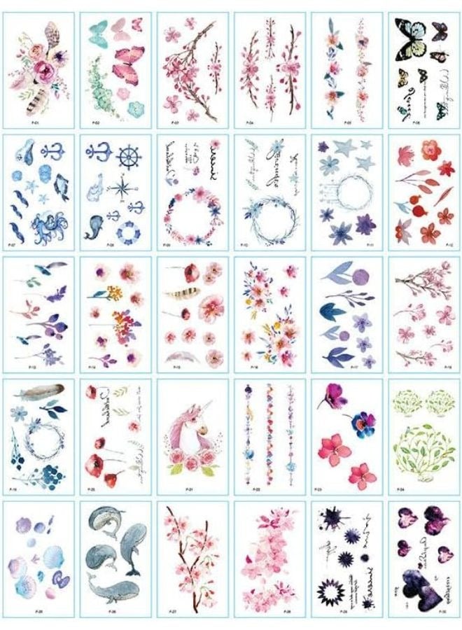 30 Sheets  DIY Flowers Temporary Tattoo Fashion Designs for Body - Image 1