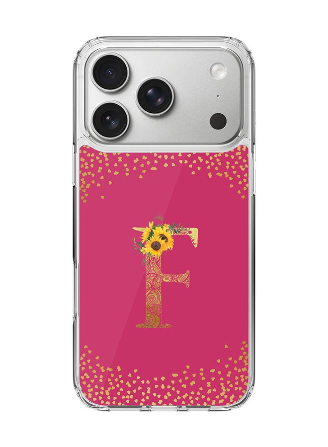 Stylizedd Classic Clear MagSafe Case for iPhone 17 Pro , Hybrid Soft Case Flexible Edges Anti Drop TPU PC Gel Thin Transparent Cover [ Designed for iPhone 17 Pro ] - Custom Monogram Initial Letter Floral Pattern Alphabet - F ( Deep Pink Rose )