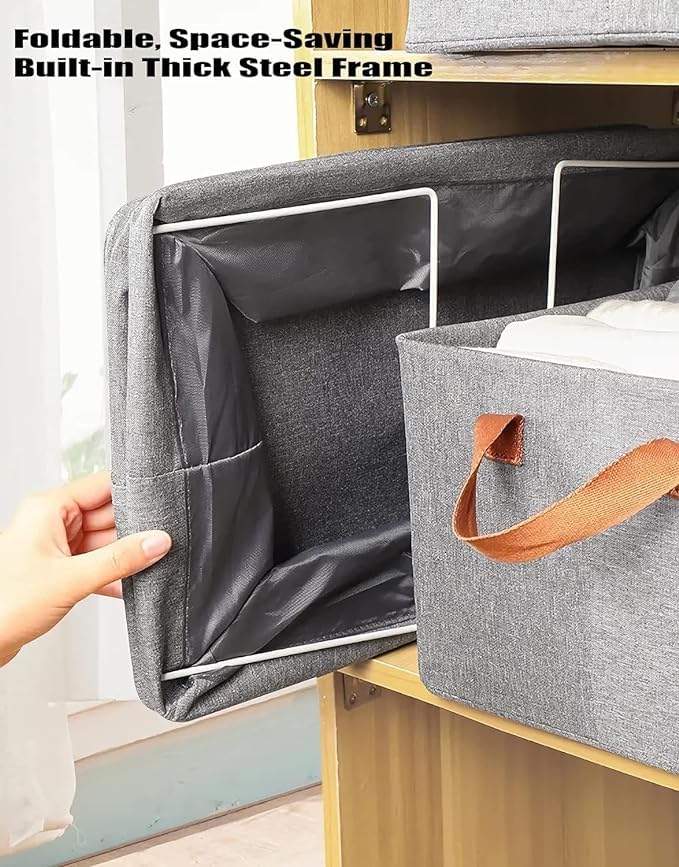 ALESSO Collapsible Fabric Storage Cubes Organizer with Steel Frame Handles Foldable Storage Baskets for Organizing Toys Books Shelves Closet Large Storage Box with Handles Pack of 1 - Image 5