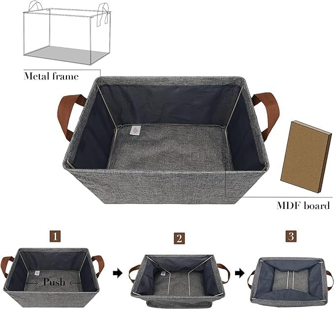 ALESSO Collapsible Fabric Storage Cubes Organizer with Steel Frame Handles Foldable Storage Baskets for Organizing Toys Books Shelves Closet Large Storage Box with Handles Pack of 1 - Image 2