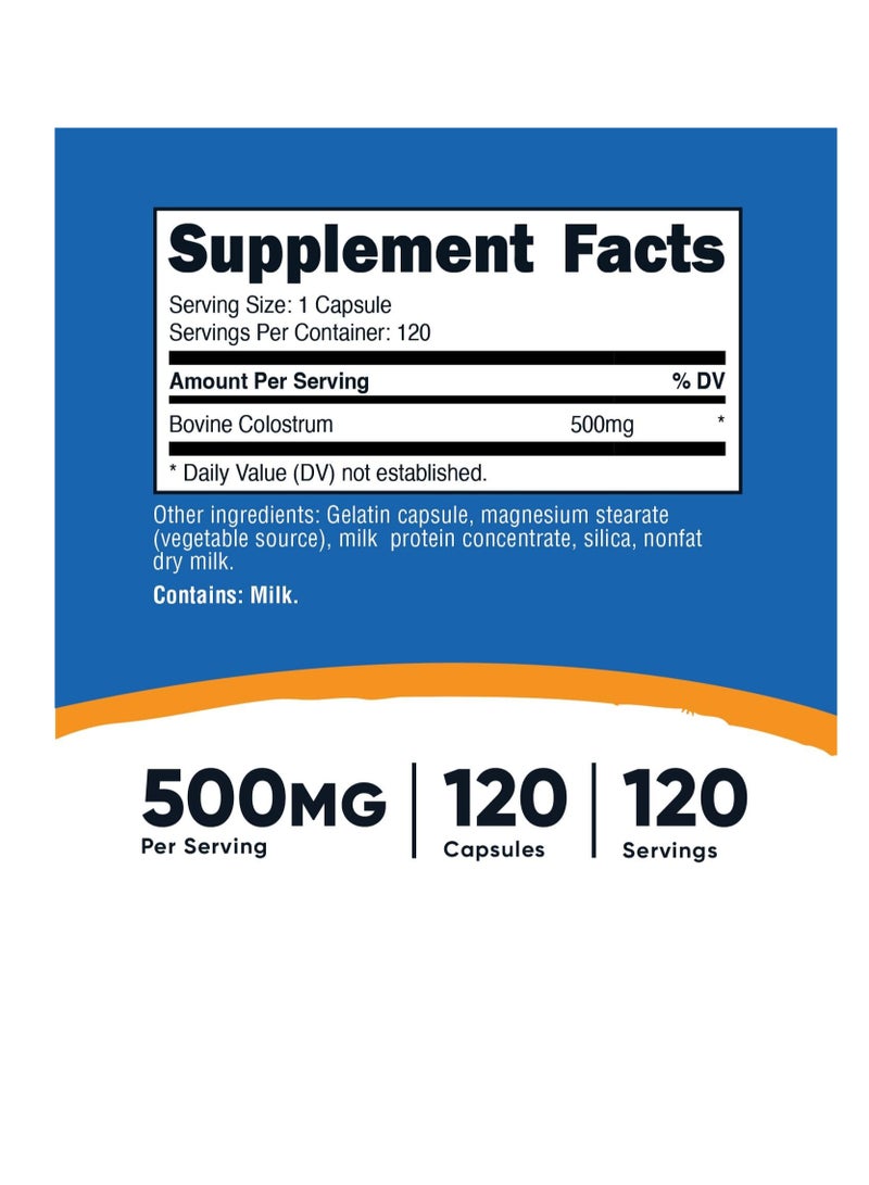 كولوستروم 500 ملجم، 120 كبسولة - خالية من الجلوتين وغير معدلة وراثيًا - Image 2